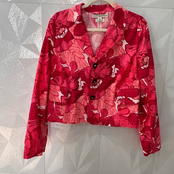 Tommy Hilfiger Jackets & Blazers - Tommy Hilfiger Womens Pink Floral Cotton Blazer/Jacket 3 Buttons Stretch Pockets